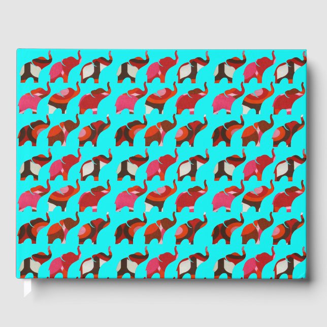 Libro De Visitas Red & Pink Retro Elephants (Anverso)