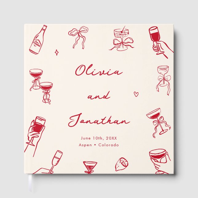 Libro De Visitas Red Whimsical Hand Drawing Boda (Anverso)