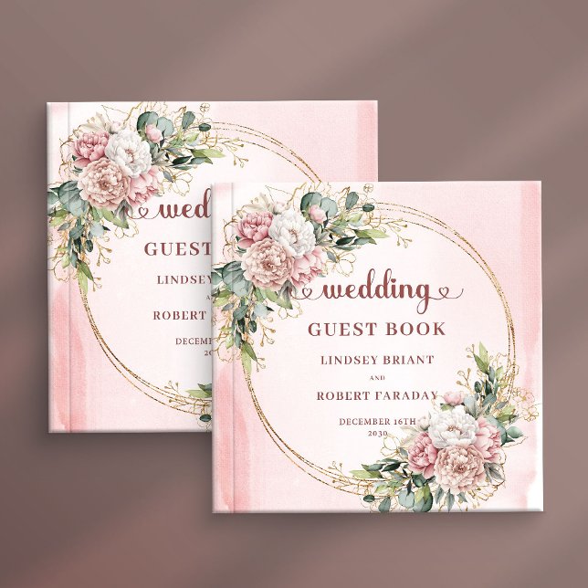 Libro De Visitas Refined Blush Pink Floral Greenery Wedding Guest  (Refined Blush Pink Floral Greenery Wedding Guest Book)