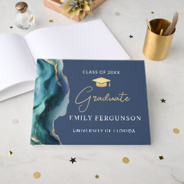 Libro De Visitas Regalo de Graduación Moderno Azul y Dorado
