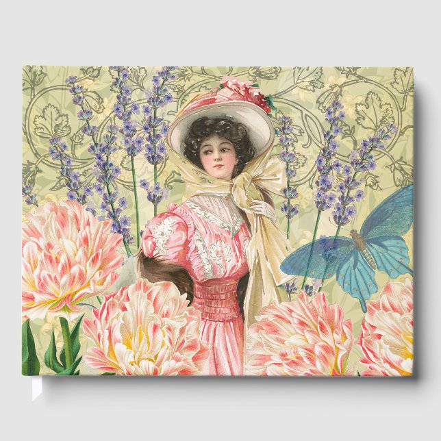 Libro De Visitas Regencia de mujeres victorianas con flores rosadas (Anverso)