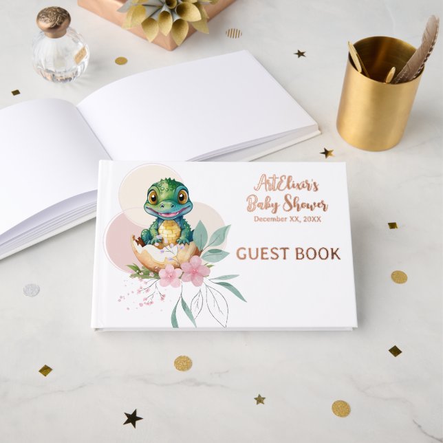 Libro De Visitas Relieve metalizado de Baby Shower floral de Hatchi (Anverso Abierto)