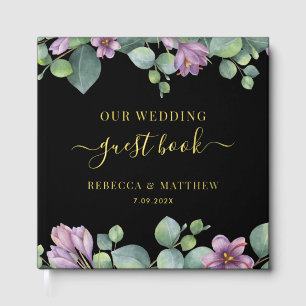 Libro De Visitas Relieve metalizado dorado Boda púrpura Eucalyptus