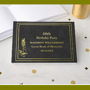 Libro De Visitas Relieve metalizado dorado de fiesta de cumpleaños