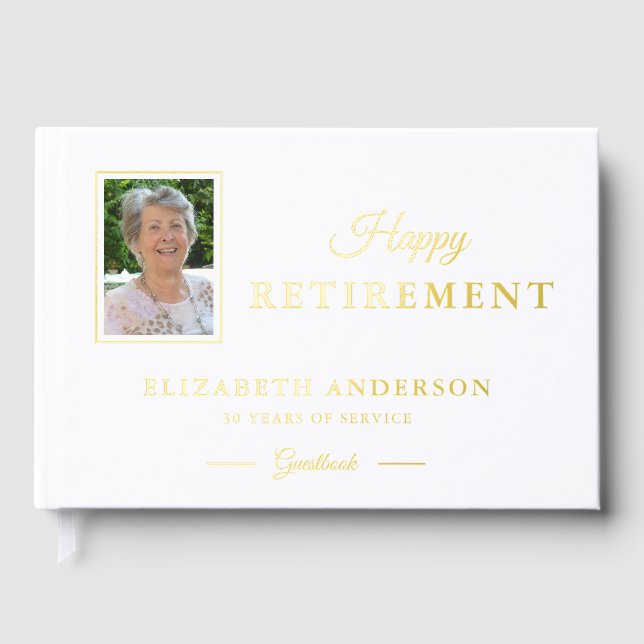 Libro De Visitas Relieve metalizado dorado de Fiesta de retiro foto (Anverso)