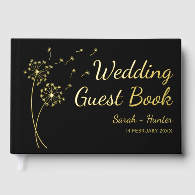 Libro De Visitas Relieve metalizado dorado de flores de Dandelion - (Anverso)