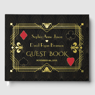 Libro De Visitas Relieve metalizado dorado de lujo con Boda Art Dec