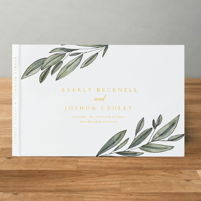 Libro De Visitas Relieve metalizado dorado Romántico Boda Botánico  (Gold Foil Romantic Evergreen Botanical Wedding Guest Book)