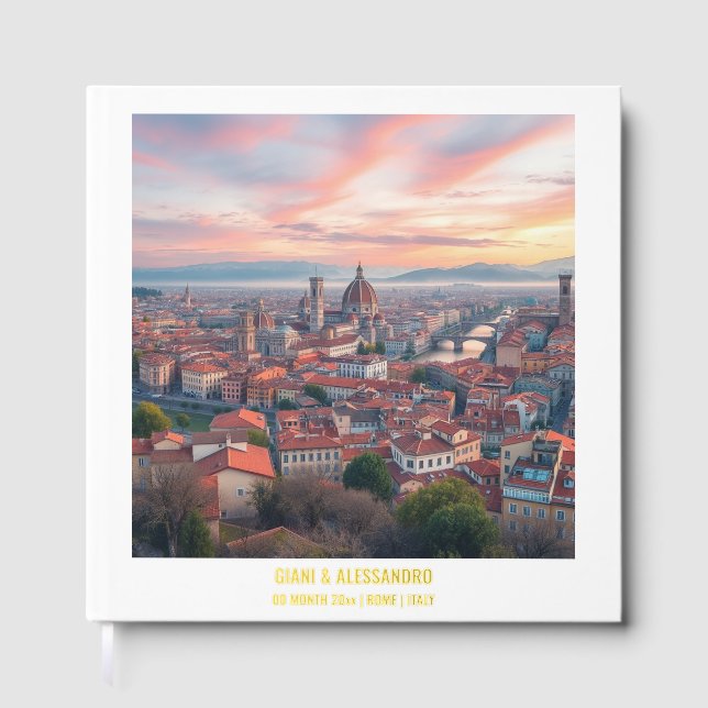 Libro De Visitas Relieve metalizado Florencia acuarela Italia parej (Anverso)