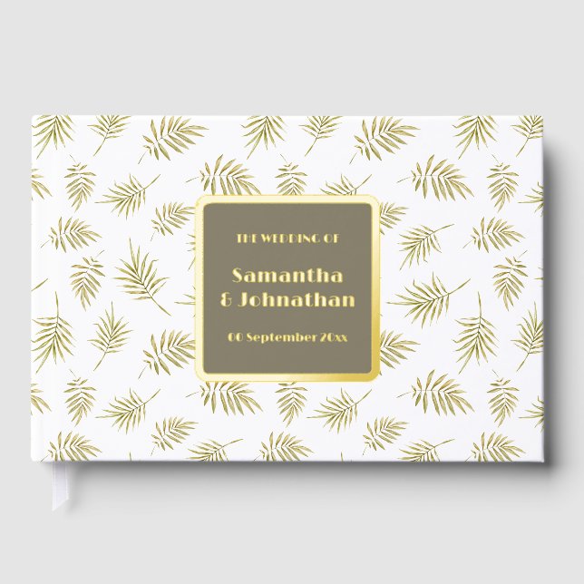 Libro De Visitas Relieve metalizado follaje patrón elegante matrimo (Anverso)