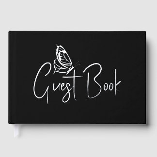 Libro De Visitas Relieve metalizado negro plateado simple mariposa