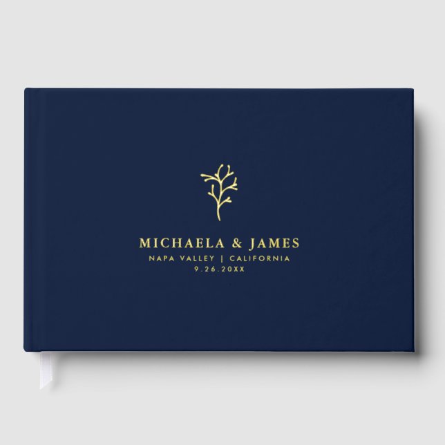 Libro De Visitas *RELIEVE METALIZADO REAL* Boda Botánico elegante M (Anverso)