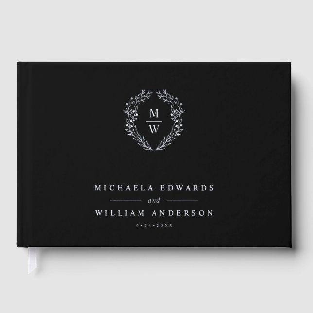 Libro De Visitas RELIEVE METALIZADO REAL Boda de guirnaldas botánic (Anverso)