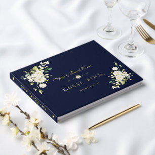 Libro De Visitas Relieve metalizado Real de Lujo Flores Blancas Bod