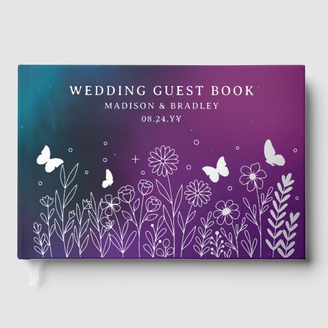 Libro De Visitas Relieve metalizado Real Elegante Boda Verde azulad (Anverso)