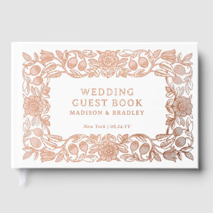 Libro De Visitas Relieve metalizado real Vintage Floral Boda blanco
