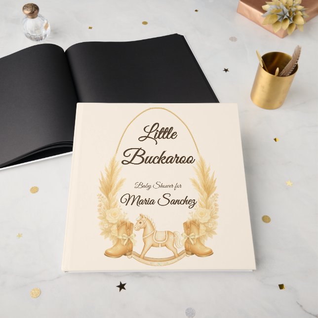 Libro De Visitas Relieve metalizado Rocking Horse Boho Baby Shower  (Anverso Abierto)