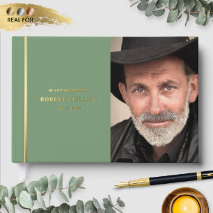 Libro De Visitas Relieve metalizado verde y real, en funeral de mem