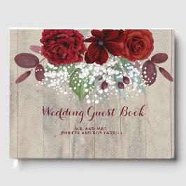 Libro De Visitas Respiración del bebé y flores de borgoña son Bodas