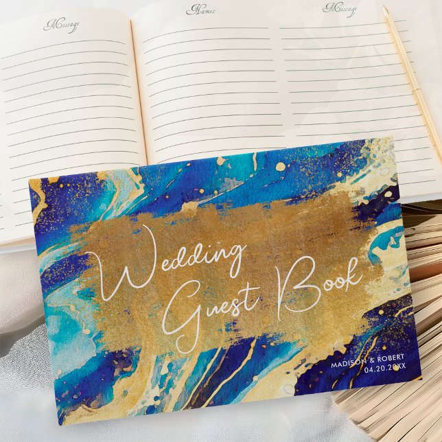 Libro De Visitas Resumen Boda personalizada Royal Navy Blue and Gol (Subido por el creador)
