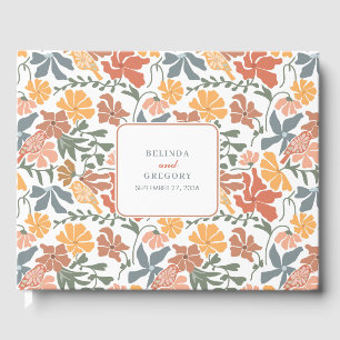 Libro De Visitas Resumen Floral y pájaros Boda moderno de mediados