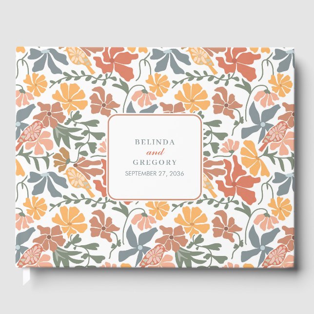 Libro De Visitas Resumen Floral y pájaros Boda moderno de mediados  (Anverso)