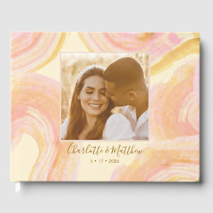 Libro De Visitas Resumen Peach Paint Swirl Personalizado Boda de fo