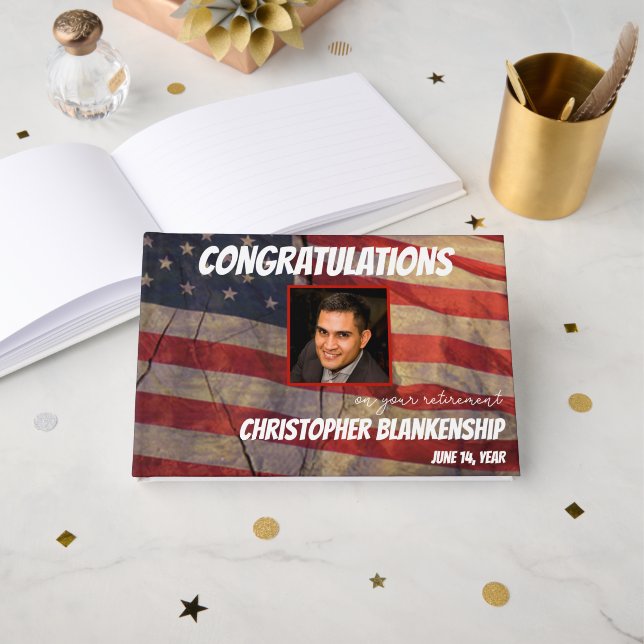 Libro De Visitas Retirement Felicitaciones Personalizado Bandera Am (Anverso Abierto)