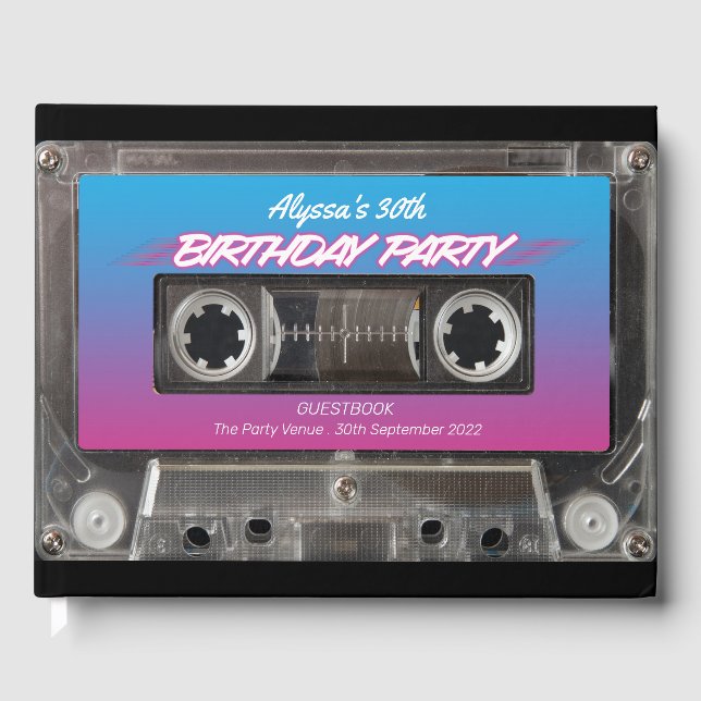 Libro De Visitas Retro 80 Neon Pink Blue Mixtape Fiesta Gu (Anverso)