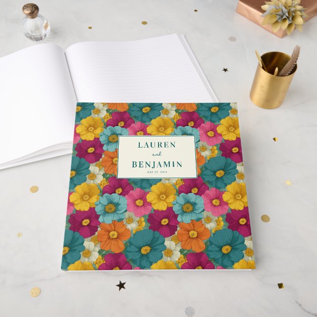 Libro De Visitas Retro Botanica and Teal Wedding (Anverso Abierto)