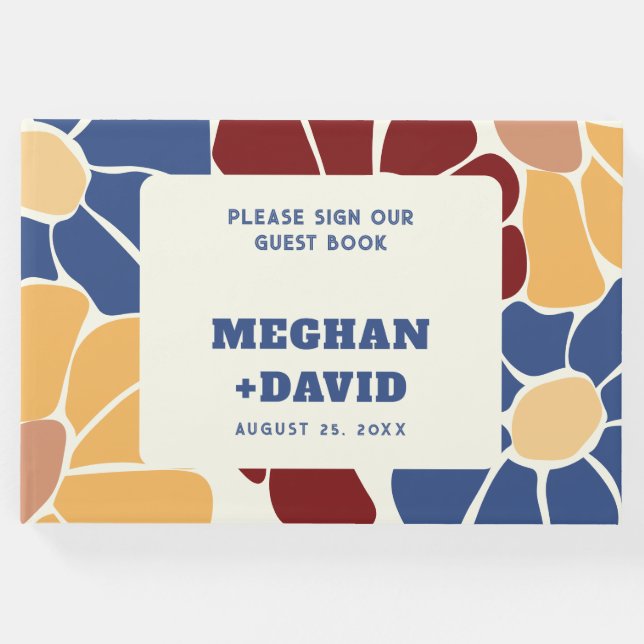 Libro De Visitas Retro Groovy Boho Moda Boda Floral (Anverso)