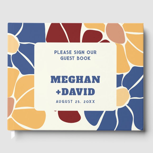 Libro De Visitas Retro Groovy Boho Moda Boda Floral (Anverso)