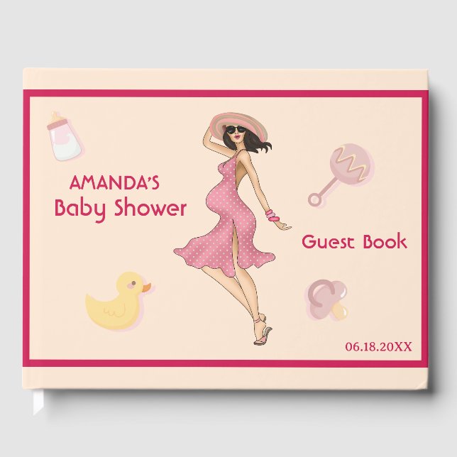 Libro De Visitas Retro Mom Brunette 2 Baby Shower Fiesta (Anverso)