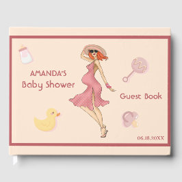 Libro De Visitas Retro Mom Redhead 2 Baby Shower Fiesta