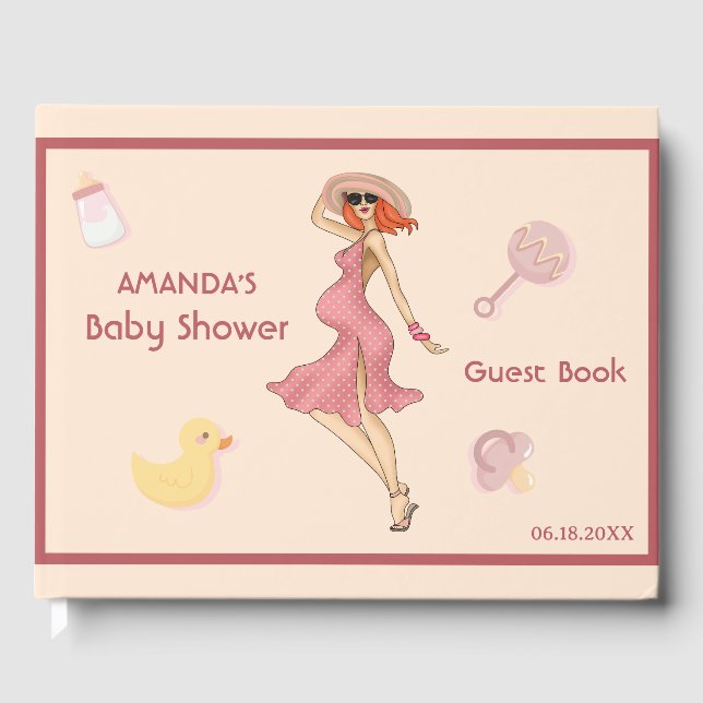 Libro De Visitas Retro Mom Redhead 2 Baby Shower Fiesta (Anverso)