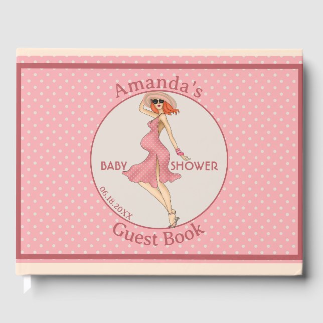Libro De Visitas Retro Mommy Redhead Baby Shower Fiesta (Anverso)