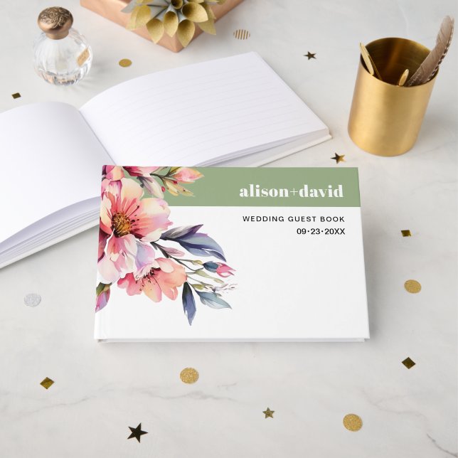 Libro De Visitas Rhododendron branch peach-pink flowers wedding (Anverso Abierto)