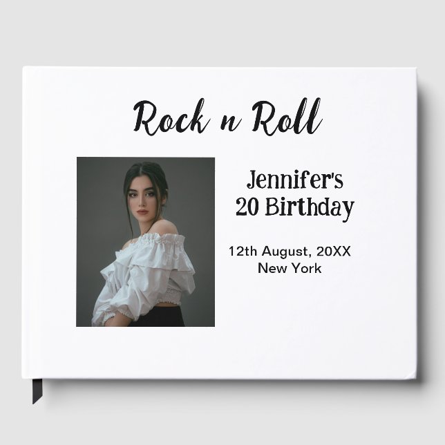 Libro De Visitas Rock n roll 20 cumpleaños chica foto elegante mode (Anverso)