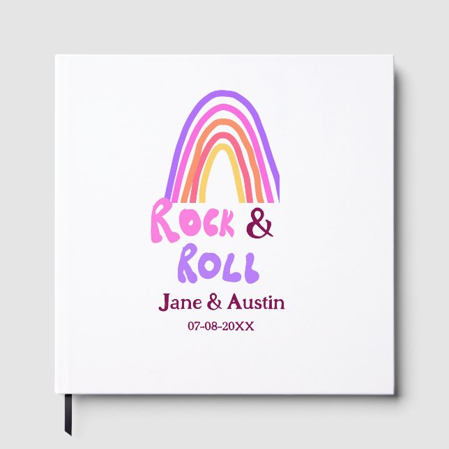 Libro De Visitas Rock & roll wedding add couple name retro rainbow  (Anverso)