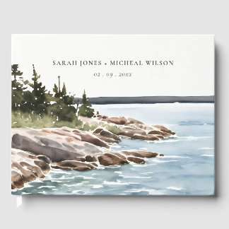 Libro De Visitas Rocky Pine Watercolor Seascape Boda