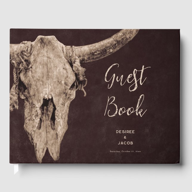 Libro De Visitas Rodeo de campo Oeste Brown Bull Skull (Anverso)