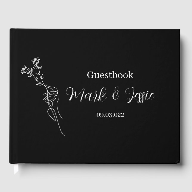 Libro De Visitas ROE Boda simple negro y blanco (Anverso)