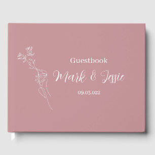 Libro De Visitas ROE Boda simple rosa y blanco