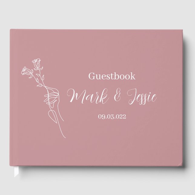 Libro De Visitas ROE Boda simple rosa y blanco (Anverso)