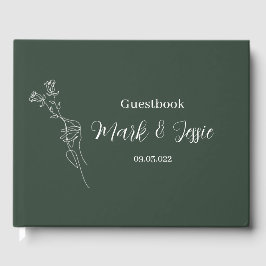Libro De Visitas ROE Dusky Green & White Simple Boda