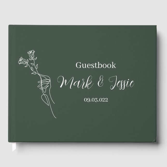 Libro De Visitas ROE Dusky Green & White Simple Boda (Anverso)