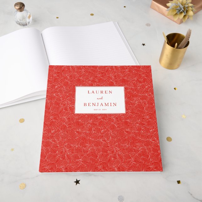 Libro De Visitas Rojo Floral de Celebración (Anverso Abierto)