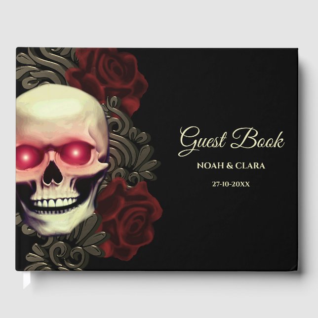Libro De Visitas Rojo Scary floral oscuro moreno gótico cráneo hall (Anverso)