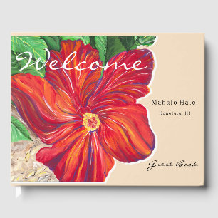 Libro De Visitas Rojo Tropical Hibiscus Vacaciones Florales Alquile
