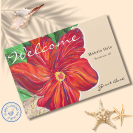 Libro De Visitas Rojo Tropical Hibiscus Vacaciones Florales Alquile